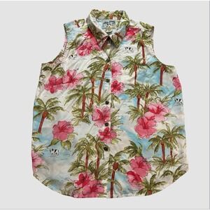 Big Dogs Women's Large Hawaiian Floral Sleeveless Button Up Shirt